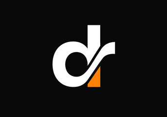 A minimalist, white stylized letter D r logo with a subtle orange accent on a black background. Clean and modern design.