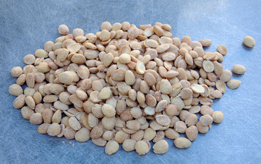 A heap of lightly salted and roasted Marcona almonds from Spain