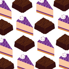 sweet cakes portions dessert with brownies pattern