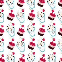 sweet cake with cherries and ice creams dessert pattern