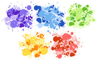 Background design with watercolor splash in five colors on white background