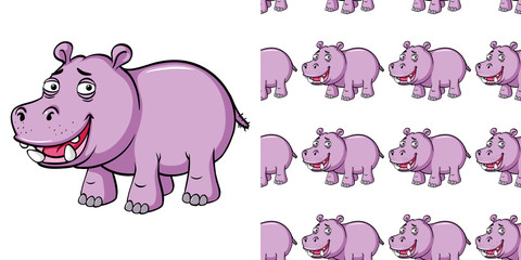 Seamless background design with pink hippo