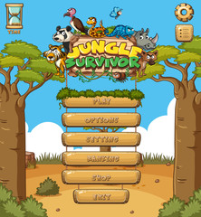 Game template design with animals and forest background