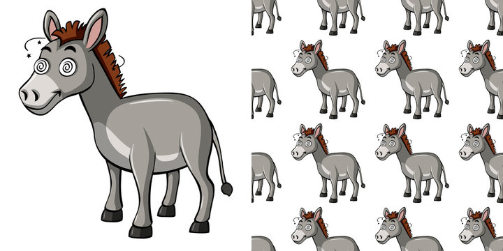 Seamless background design with silly donkey