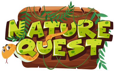 Font design for word nature quest with snake and leaves
