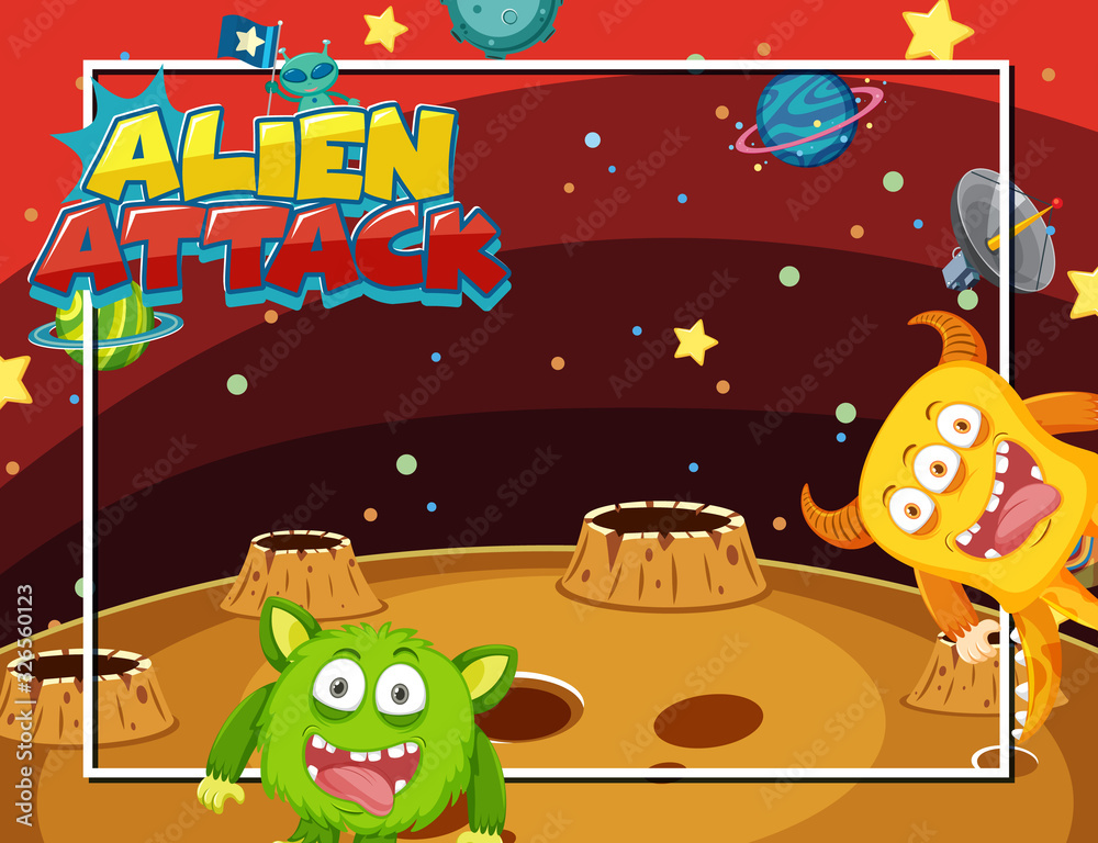 Wall mural Frame design with aliens in space background