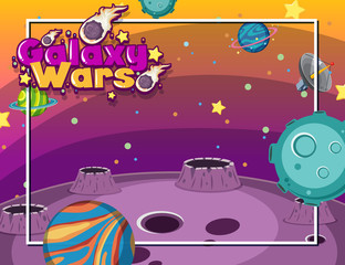 Fototapeta premium Frame design with many planets in the space background