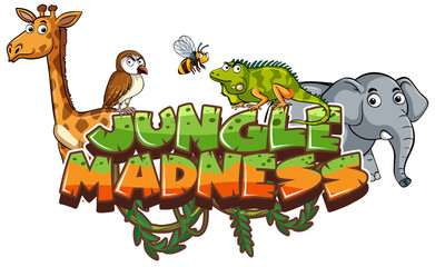 Font design for word jungle madness with wild animals
