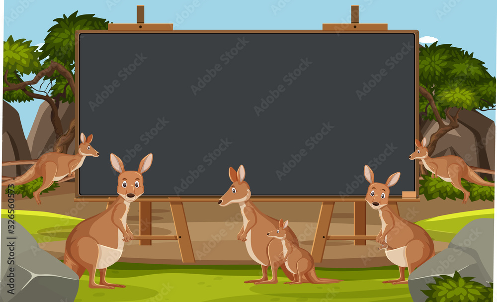 Canvas Prints Blackboard template design with kangaroo in the zoo