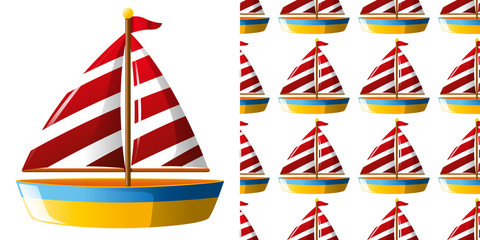 Seamless background design with toy sailboat