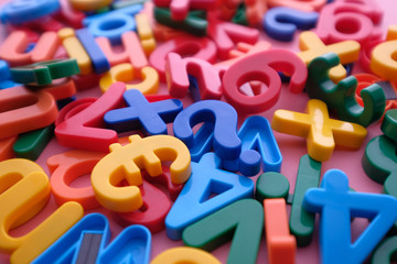 Fototapeta premium close up of colorful alphabet for kids on table 