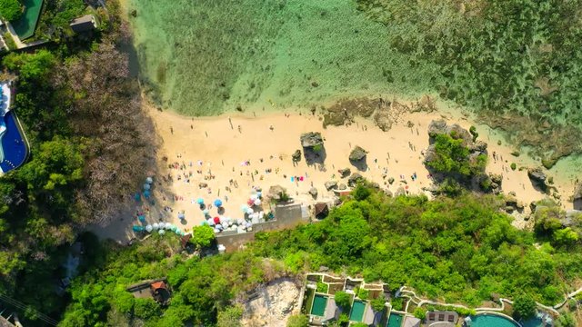 Padang Padang Beach in Bali, Indonesia. Aerial view. Shot on Hasselblad, H.265, 4k