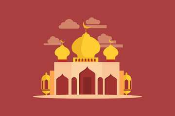 Modern Flat Elegant Islamic Mosque Building illustration concept for web landing page template, banner, flyer and presentation