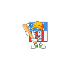 An active healthy USA price tag mascot design style playing baseball