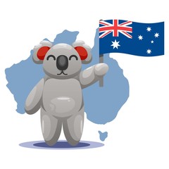 cute koala with australia Flag cartoon vector © Garagephic