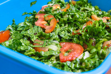 vegetable salad on wooden table