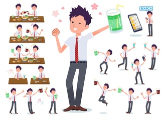 flat type school boy short sleeve necktie summer_drink