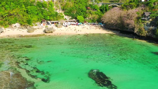 Padang Padang Beach in Bali, Indonesia. Aerial view. Shot on Hasselblad, H.265, 4k