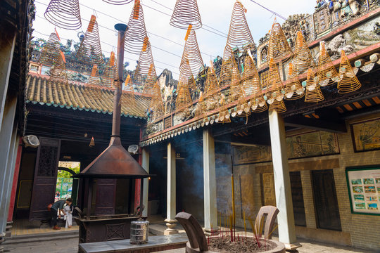 Beautiful detail of Chua Ba Thien Hau temple in Ho Chi Minh City, Vietnam