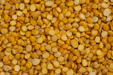 Close up of pile of Gram pulse, Split Chickpea