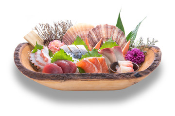 Japanese food sashimi set dinner meal isolated on white background