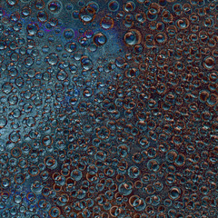Pattern. Rings and spheres of different diameters, copper and turquoise colors are randomly located...