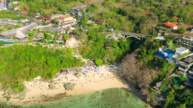Padang Padang Beach in Bali, Indonesia. Aerial view. Shot on Hasselblad, H.265, 4k