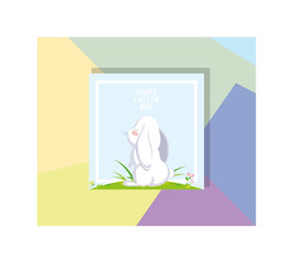 label happy easter day with cute rabbit