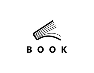 Simple Book Logo with Monochrome Concept. Design in Trendy Flat Isolated on White Background. This Logo Ideal for Library, Book Store, Reader Community, etc. Vector Illustration.