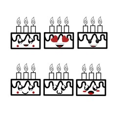Set of sketch Birthday cake character 