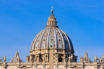The dome of St. Peter's Basilica in Vatican City, the largest church in the world