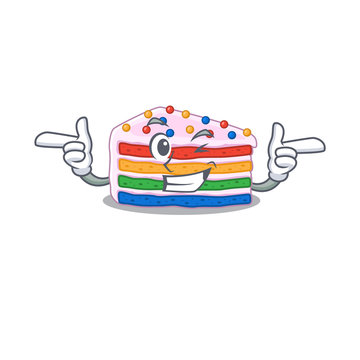 Cute mascot cartoon design of rainbow cake with Wink eye