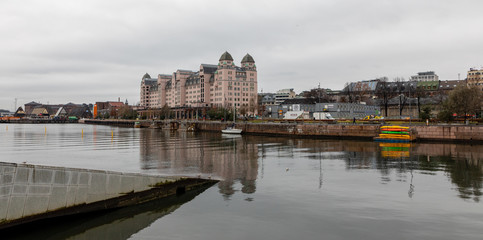 Fototapeta premium Views of Oslo, Norway from the Oslo Opera House over the river