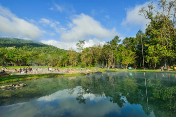 Sky tree environment hot spring at Jaeson National Park in Lampang, Thailand