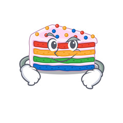 Cool rainbow cake mascot character with Smirking face