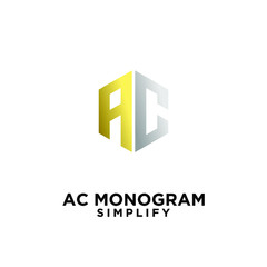 luxury ac, ca, a c initial monogram hexagon letter gold silver logo design with  white background