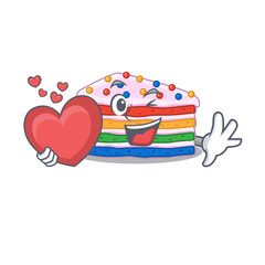 Romantic rainbow cake cartoon picture holding a heart