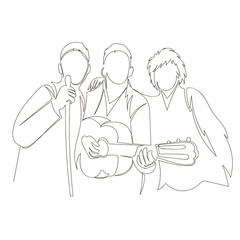 people sing. karaoke. vector outline image of a group of people with a guitar. one continuous line