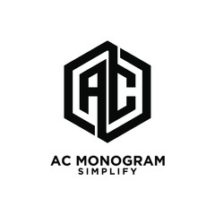 ac, ca, a c initial monogram hexagon letter black logo design with white background
