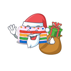 Santa rainbow cake Cartoon character design having box of gifts
