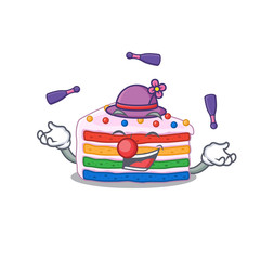 a lively rainbow cake cartoon character design playing Juggling