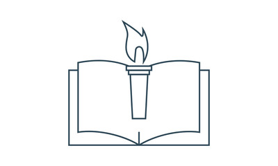  Book and torch, education or library logo, university icon