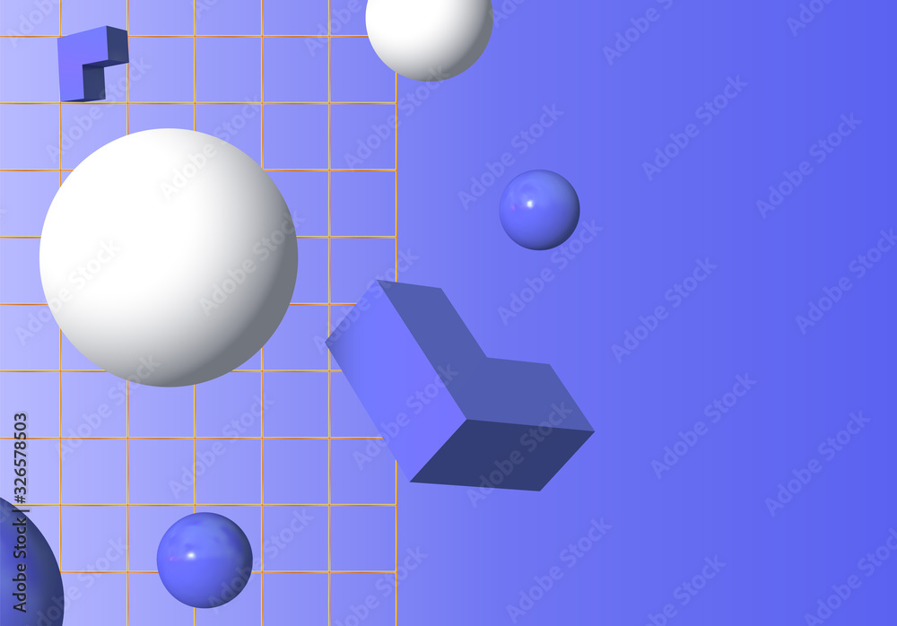Aufkleber 3D shapes or abstract design elements falling in trendy colorful surreal background