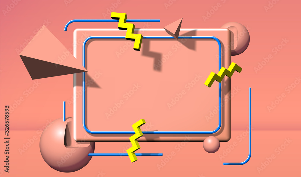Aufkleber Abstract 90s styled frame with flying 3d objects and shapes