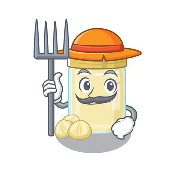 Happy Farmer macadamia nut butter cartoon picture with hat and tools
