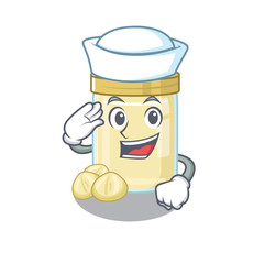Macadamia nut butter cartoon concept Sailor wearing hat