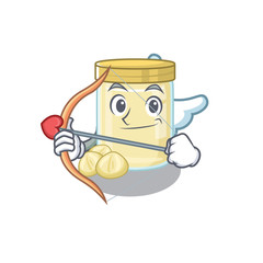 Sweet macadamia nut butter Cupid cartoon design with arrow and wings