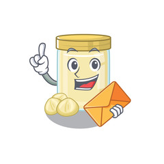 Happy face macadamia nut butter mascot design with envelope