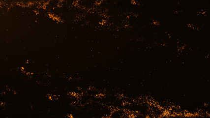 Fototapeta na wymiar Beautiful gold particles abstract background with flare shining floor particle stars dust. Futuristic golden glittering in space on black background.