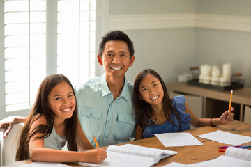 Mother Helping Her Daughters With Their Homework